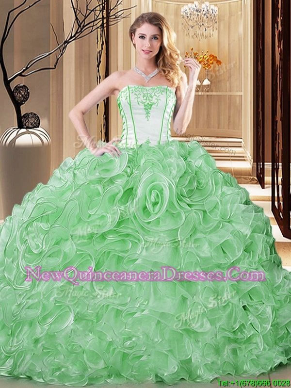 Cheap Sleeveless Embroidery and Ruffles Lace Up Sweet 16 Dress