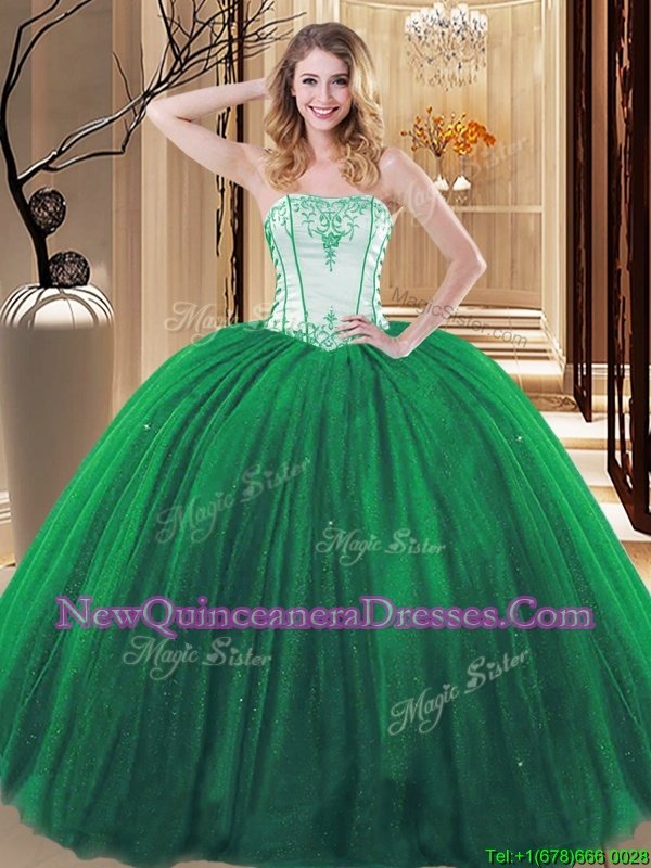 Dramatic Floor Length Green and Purple Quinceanera Dresses Strapless Sleeveless Lace Up