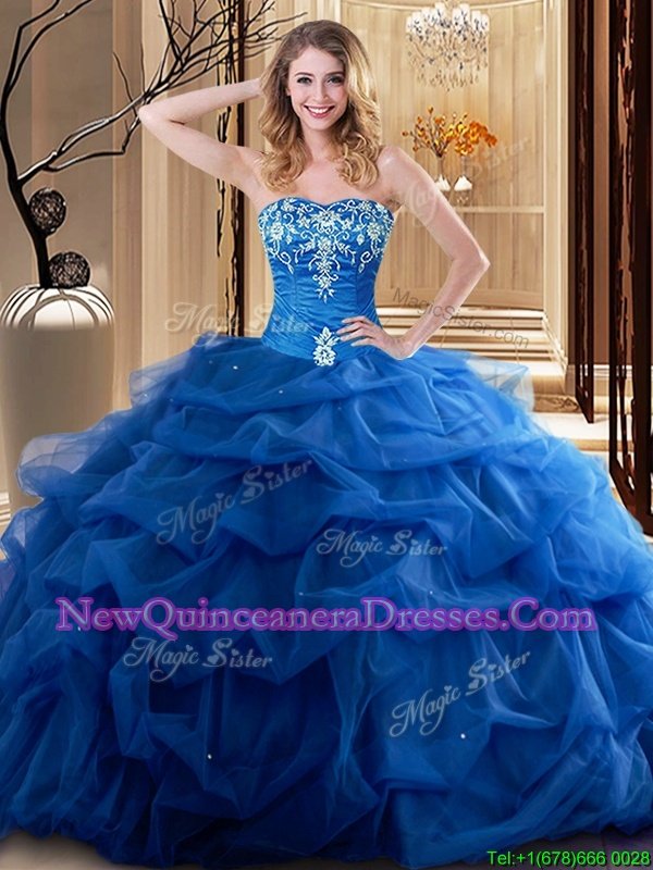 Stylish Floor Length Royal Blue Sweet 16 Dress Sweetheart Sleeveless Lace Up