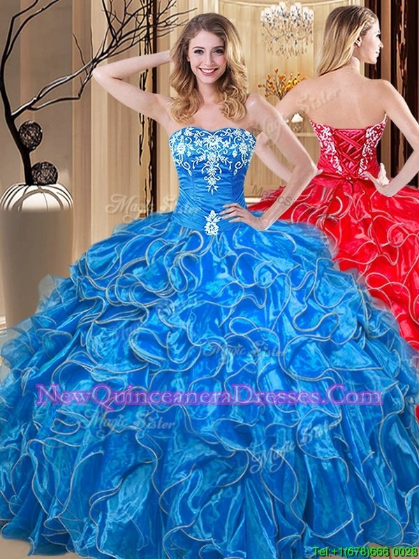 Exquisite Floor Length Ball Gowns Sleeveless Blue 15 Quinceanera Dress Lace Up