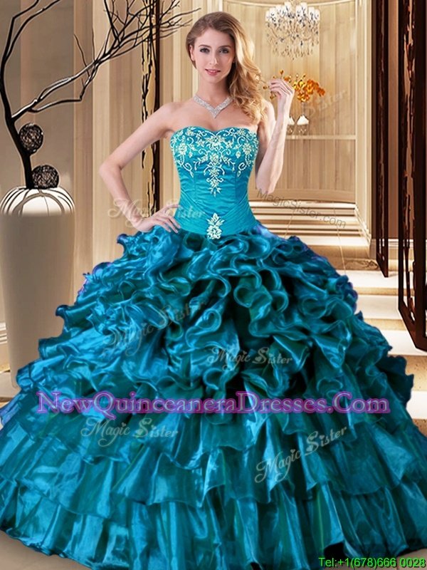 Admirable Floor Length Ball Gowns Sleeveless Teal Sweet 16 Dresses Lace Up