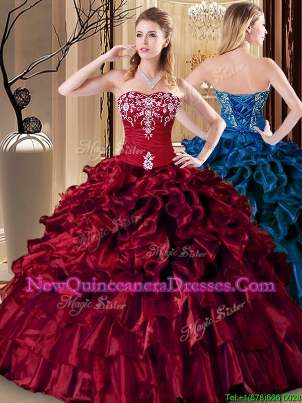 Dramatic Sleeveless Embroidery and Ruffles Lace Up 15 Quinceanera Dress