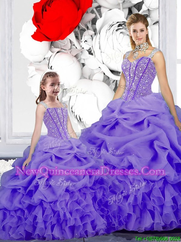 Attractive Pick Ups Straps Sleeveless Lace Up Sweet 16 Dresses Lavender Organza