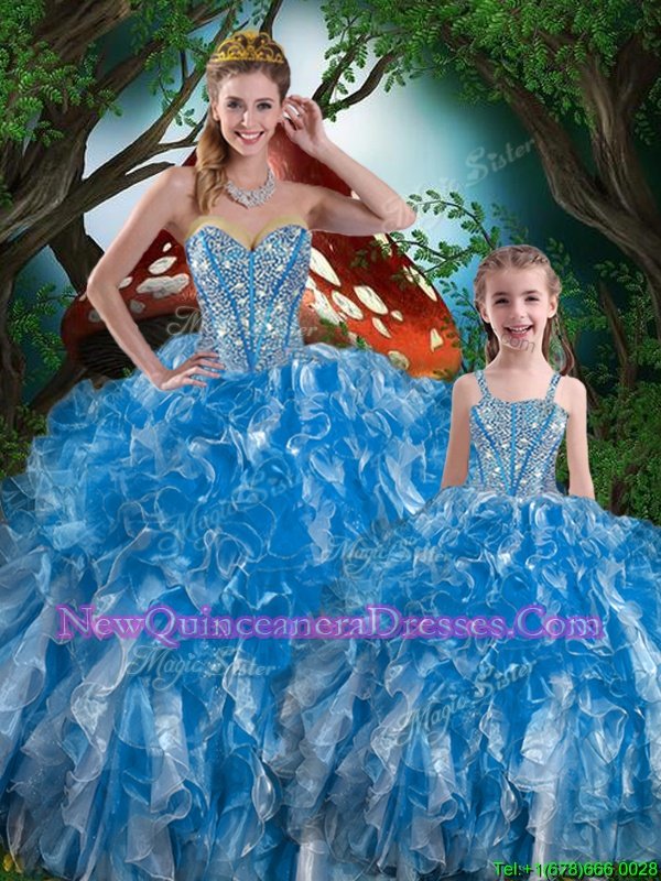 Free and Easy Sweetheart Sleeveless Lace Up Sweet 16 Dresses Royal Blue Organza