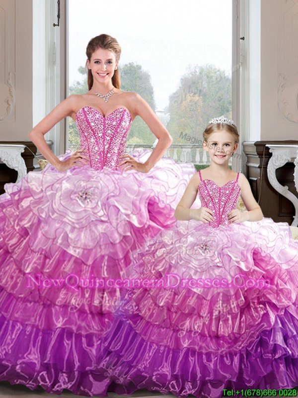 Shining Ball Gowns Sweet 16 Quinceanera Dress Hot Pink Sweetheart Organza Sleeveless Floor Length Lace Up