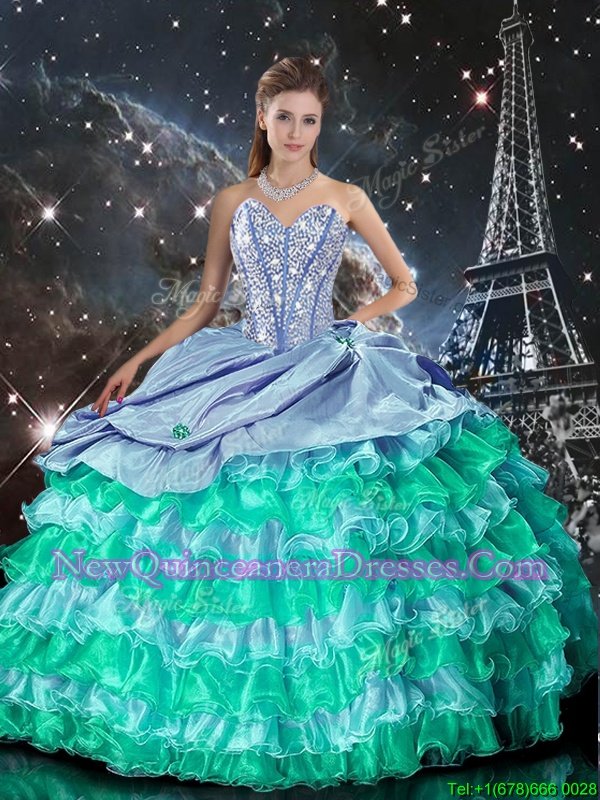 Fantastic Spring and Summer and Fall and Winter Organza Sleeveless Floor Length Quinceanera Gown andBeading and Ruffles