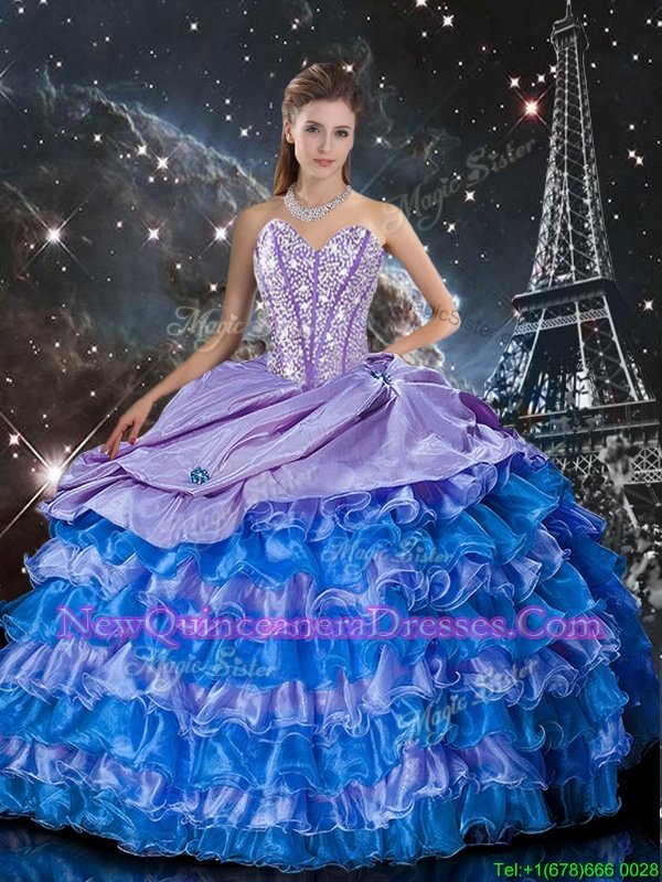 Edgy Floor Length Lace Up Vestidos de Quinceanera Multi-color and In for Military Ball and Sweet 16 and Quinceanera withBeading and Ruffles