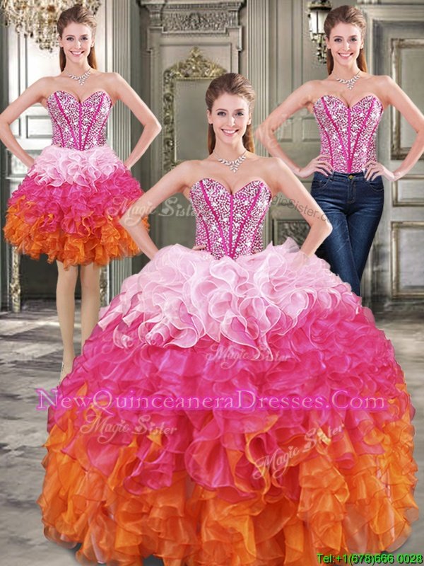 Decent Three Piece Multi-color Sweetheart Neckline Beading Quinceanera Gown withJewelry Sleeveless Lace Up