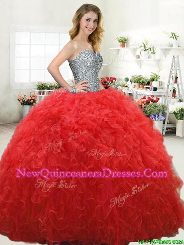 Popular Sleeveless Beading Lace Up Ball Gown Prom Dress