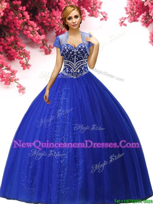 Attractive Sweetheart Sleeveless Lace Up Sweet 16 Dresses Royal Blue Tulle