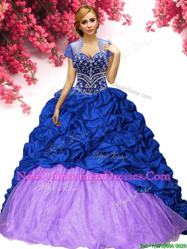 Modern Royal Blue Ball Gowns Beading and Pick Ups Sweet 16 Dress Lace Up Taffeta Sleeveless