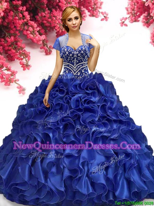 Dramatic Sweetheart Sleeveless Organza Ball Gown Prom Dress Beading and Ruffles Lace Up