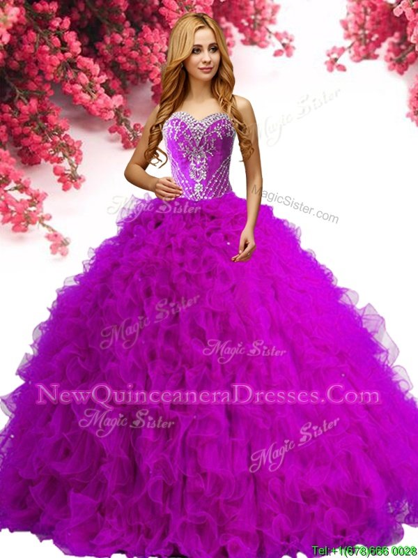 Beautiful Ball Gowns Vestidos de Quinceanera Fuchsia Sweetheart Tulle Sleeveless Floor Length Lace Up