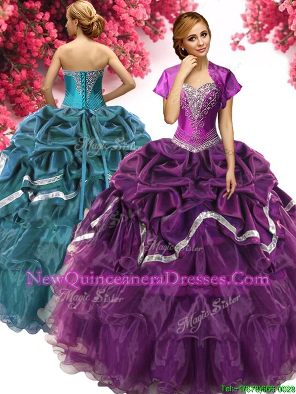 Free and Easy Pick Ups Sweetheart Sleeveless Lace Up Sweet 16 Dresses Dark Purple Organza and Taffeta