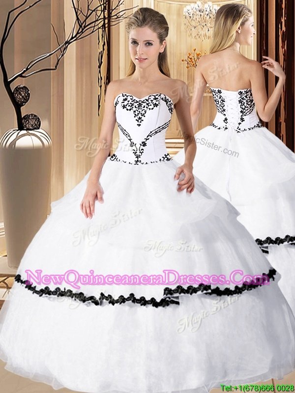 Custom Made Sweetheart Sleeveless Lace Up Sweet 16 Dresses White Organza