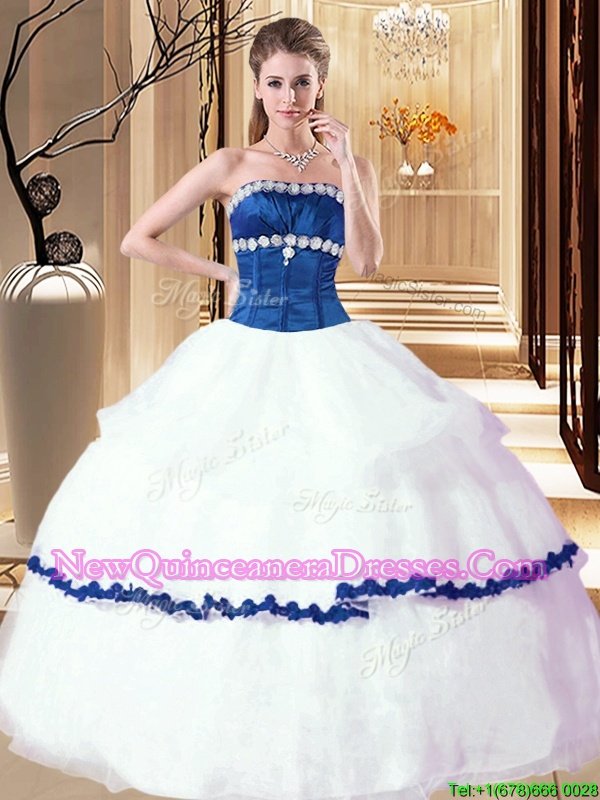 Dramatic Strapless Sleeveless 15th Birthday Dress Floor Length Beading White Organza