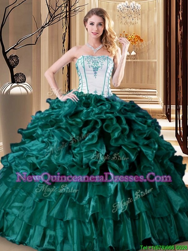 Free and Easy Spring and Summer and Fall and Winter Organza Sleeveless Floor Length Quinceanera Gown andRuffles and Ruffled Layers