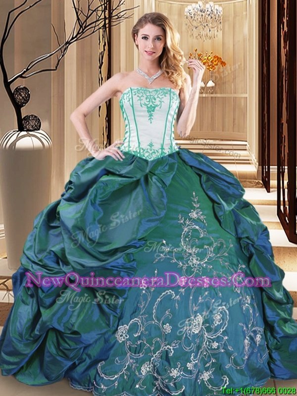 Colorful Spring and Summer and Fall and Winter Taffeta Sleeveless Floor Length Quince Ball Gowns andEmbroidery and Pick Ups