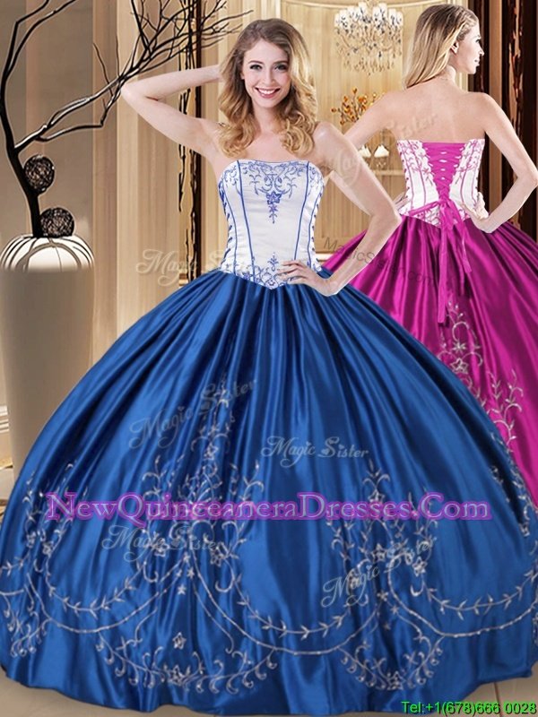 Graceful Sleeveless Lace Up Floor Length Embroidery 15th Birthday Dress