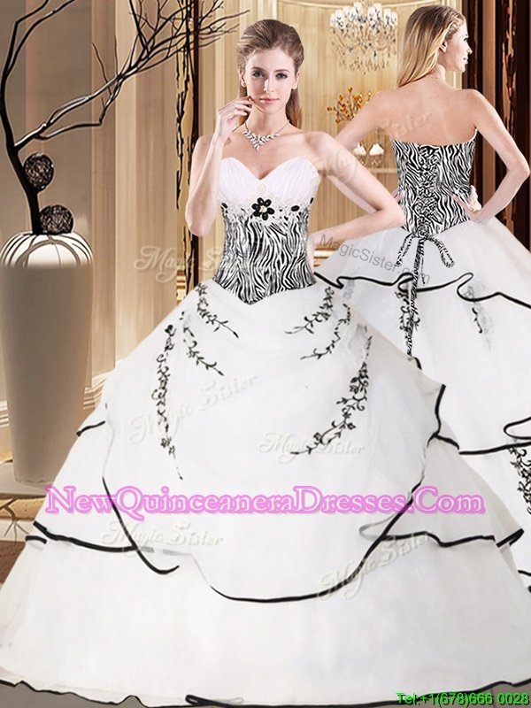 Custom Made Spring and Summer and Fall and Winter Organza Sleeveless Quinceanera Dresses Sweep Train andEmbroidery