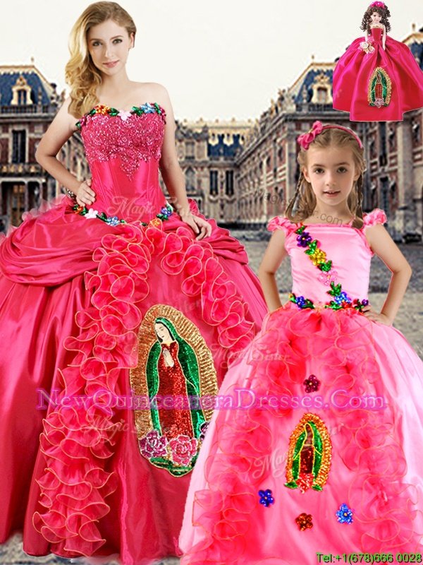 Dynamic Coral Red Ball Gowns Sweetheart Sleeveless Organza Floor Length Lace Up Beading and Embroidery and Ruffles Sweet 16 Dresses